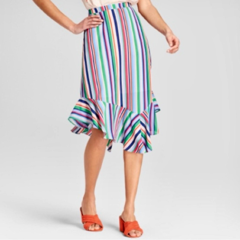 A New Day Blue Green Ruffled Midi Skirt Resort Wear